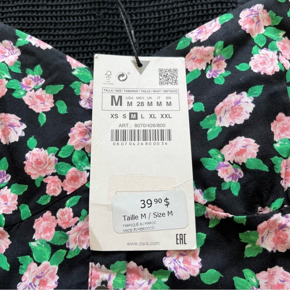 Zara Floral Bustier Style Smocked Back Crop Top - Picture 4 of 12